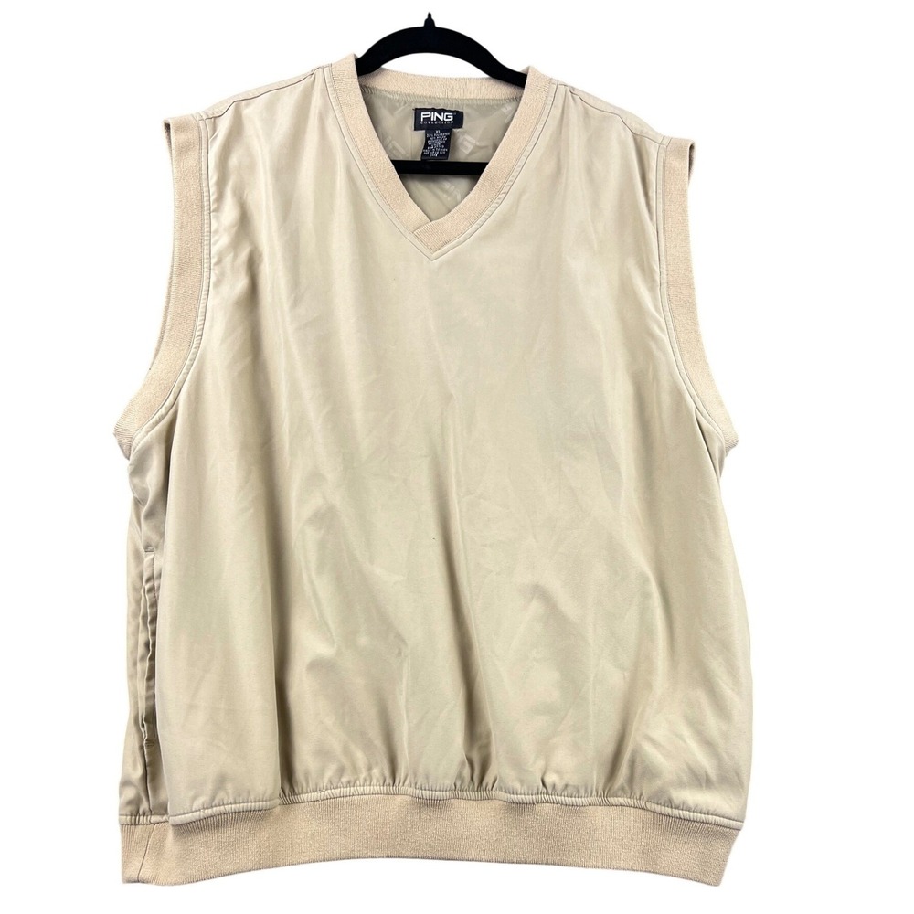 Vintage Ping Golf Vest Mens XL Beige Exc V-Neck Windbreaker Pullover Pocketed